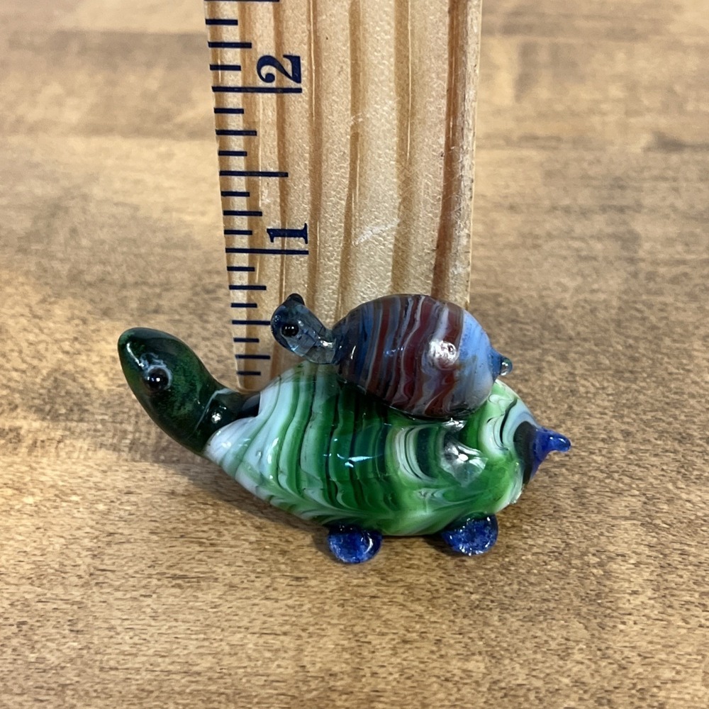 Vintage Hand Blown Glass Turtle Mother & Baby On Back - Picture 11 of 11